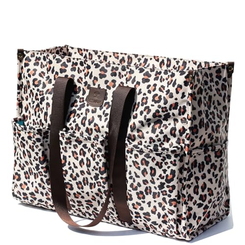 ESVAN Utility Tote Bag with Zip Top Waterproof Teacher Tote Bag for Teacher Work Women Beach (A)