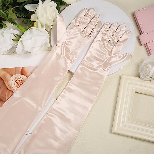 NQEUEPN Women's Long Satin Elbow Gloves, 21" Stretchy Opera Gloves for Evening Party Dance (Champagne) - Image 3