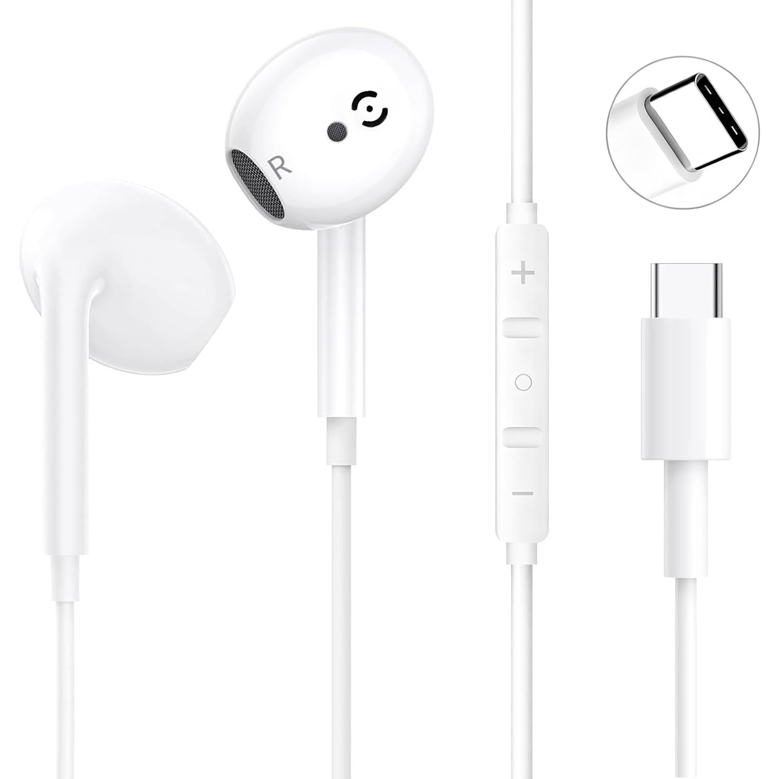 USB C Kopfhörer mit Kabel für iPhone 17, in Ear Mit Kabel USBC Kabelkopfhörer Mit Mikrofon Kabelkopfhörer für iPhone 15 Plus,/16 Pro Max, iPad Pro, Samsung Galaxy S23, S22, S21 FE, Google Pixel,Huawei