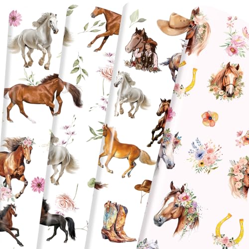 Sitsink Horse Gift Wrapping Paper - 12 Sheets Western Wrapping Paper Cowboy Gifts Wrap Sheets for Birthday Party Baby Shower Wedding Holiday Valentines Mothers Day
