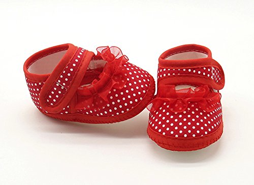 Baby Shoes Boys Girls First Walking Warm Girls Sole Dot Infant Prewalker Soft Lace Baby Shoes Casual Canvas (Red, 13)2