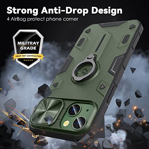 Image of CloudValley Compatible with iPhone 13 Case with Camera Cover & Stand, Slide Lens Protection and Built in 360 Rotatable Ring Holder, Soft Edge Bumper Protective Cases, Green