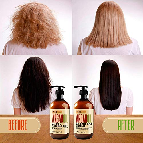 Moroccan Argan Oil Shampoo And Two Conditioners Sls Sulfate Free - Best For Damaged, Dry, Curly Or Frizzy Hair - Thickening For Fine / Thin Hair, Safe For Color And Keratin Treated Hair #TOP3