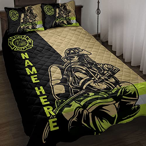 OhaPrints Custom Proud Firefighter Uniform Personalized Name Quilt Blanket & Pillowcases, Quilts Bedding Set & Pillow Cover, King Queen Double Twin Throw Full Size Bedspread Bed Sets