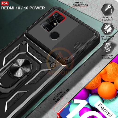 Image of Armor Bumper Back Cover Case for REDMI 10 /10 Power Rotating Camera Cover, Ring Holder & Kickstand | Heavy Duty & 360 Degree Protection REDMI 10 /10 Power Back Cover (Black)