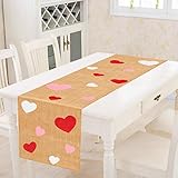 Valentines Day Table Runner, Burlap Red Pink White Love Heart Table Runner for Valentine's Day Dinne