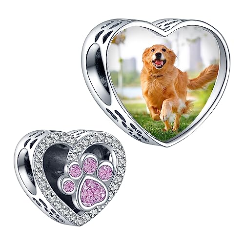 La Menars Personalized Photo Charms Heart Mom Pet Birth Flower Beads Sterling Silver Customize Picture Love Paw Print for Women Bracelets and Necklaces Gifts for Women