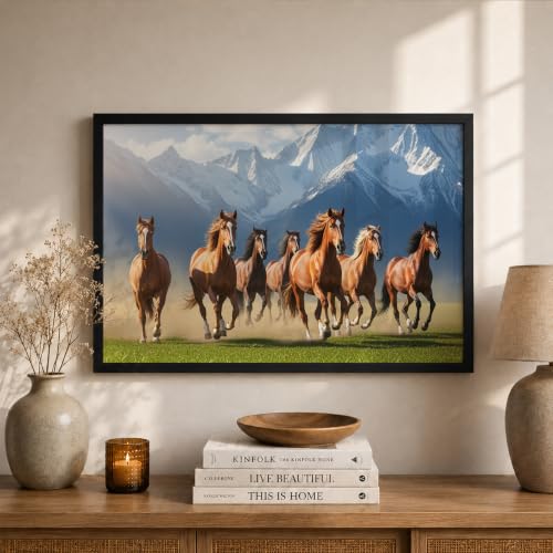 Image of Suneree 7 Horse Vastu Wall Painting (Landscape Collection) (Natural, Design 21, 33L x 25W cm)