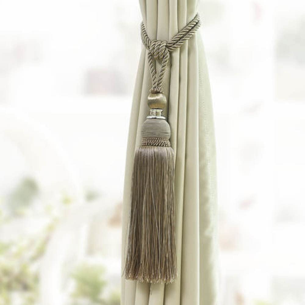Youther 2 unids/par Cortina Borla Cepillo Flecos Tiebacks cinturón Colgante Bola Cuerdas Gancho Percha Cortina Accesorios Lazo Correa Trasera Hebilla, café Claro