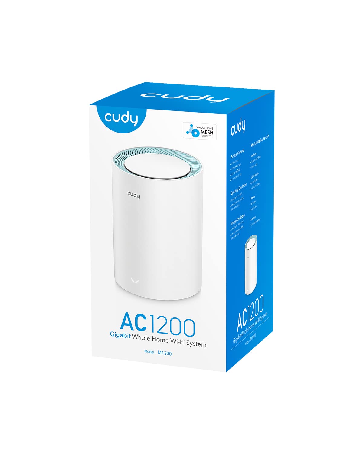 Cudy AC1200 Gigabit Sistema WiFi a Rete Completa, Dual Band, Estensore WiFi, Porte Gigabit, Antenne ad alto guadagno, VPN, Cloudflare, Connetti fino a 100 Dispositivi, M1300 1- Pacchetto