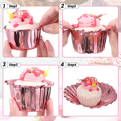 Image of 300 Pack Rose Pink Cupcake Liners Bulk Disposable Foil Muffin Cup