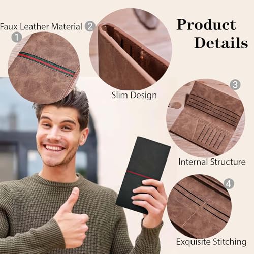 Mens Wallet Long Multiple Slots Credit Card Holder Wallets with 13 Card Slots, Slim Wallets for Men Minimalist Large Credit Card Wallet Man Purse for Organize Various Cards (Casual, Brown)4
