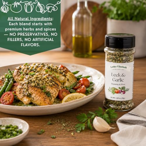 Image of Lesley Elizabeth Leek & Garlic Seasoning & Pesto - All-Natural Herb & Garlic Blend for Chicken, Pasta, Vegetables & Sandwiches | Gourmet All-Purpose Cooking & Grill Spice