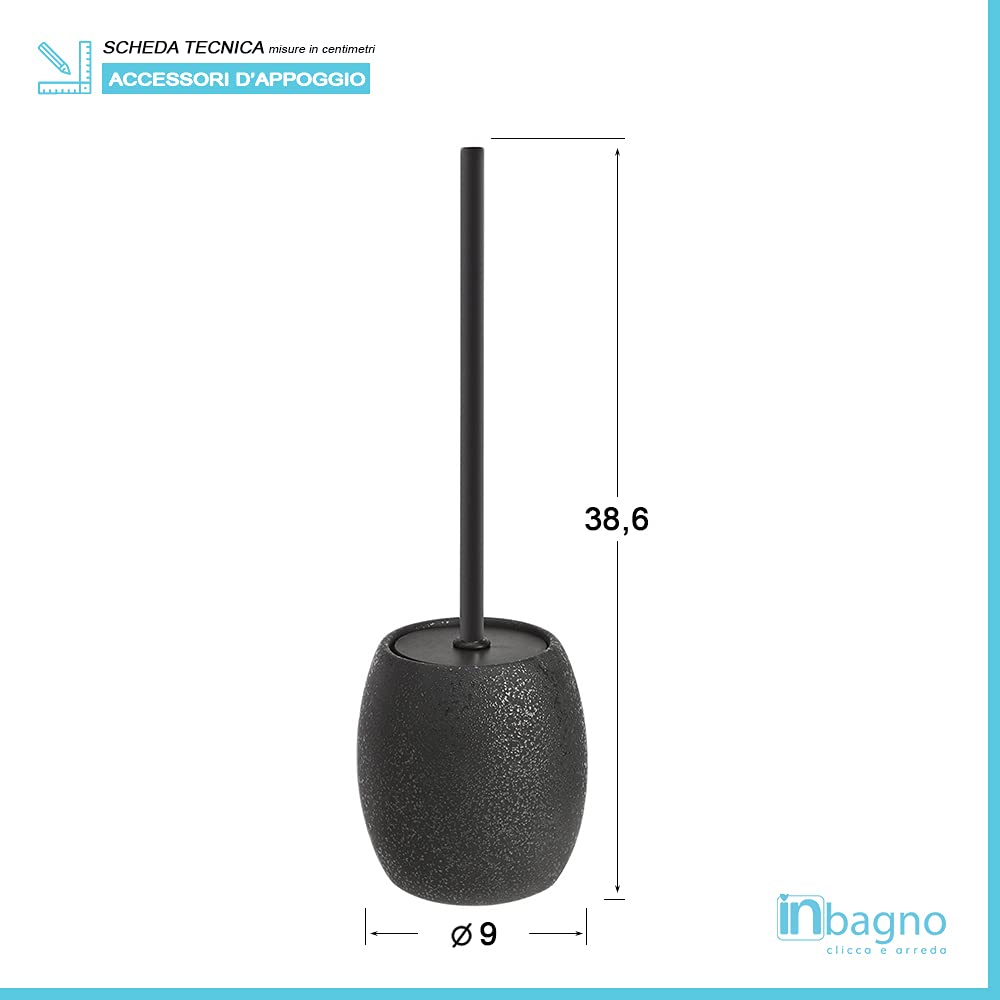 Inbagno Accessori Bagno da appoggio in Set in Ceramica Nera con Effetto Glitter, Design Moderno Elegante