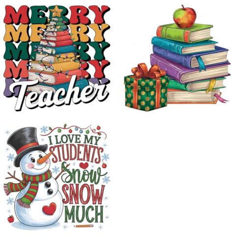 Christmas School Teacher Sublimation Iron Transfer Patch Heat Transfer Sticker Vinyl Design Iron Applique T-Shirt Clothing DIY Craft Applique Clothing Decoration (P2)