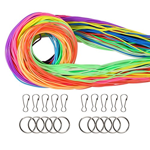 Coobey 140 Pieces Scoubidou Strings Plastic Lacing Cord with Snap Clip Hooks and Keychain Ring Clips for Jewelry Making DIY Craft Gimp String, 394-Feet，12 Colors