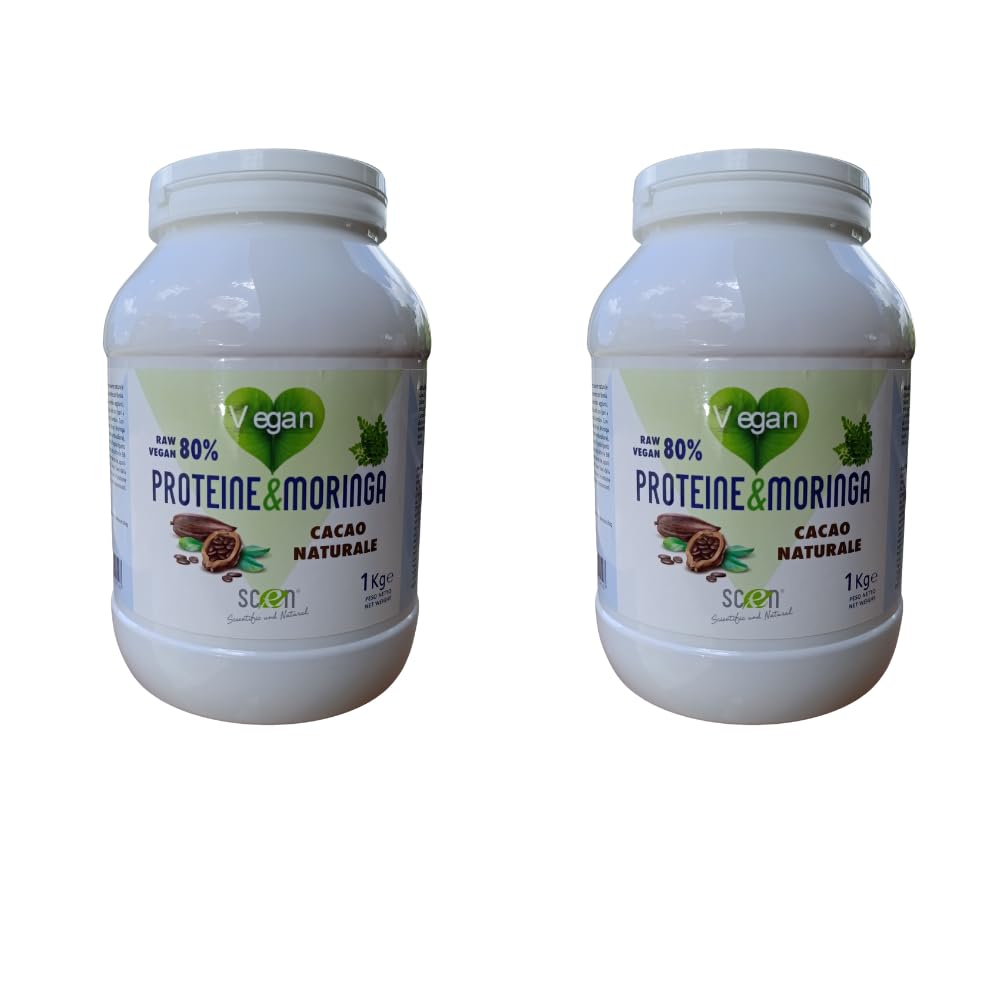 Proteine &Moringa Scen 80% Proteine vegetali 80% Raw, vegan, senza zuccheri senza soia isolato proteico di pisello e riso gusto cacao naturale 1 kg. alta solubilità - dolcificato con stevia (2)