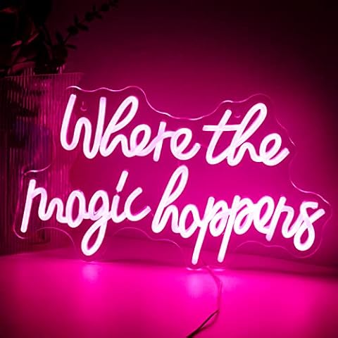Where the Magic Happens Leuchtreklame LED Rosa Wort Leuchtschild für Wand Buchstaben Neon Schild Neonlicht Acryl Neon Sign für Schlafzimmer Hochzeit Geburtstag Deko Party Schild Cover