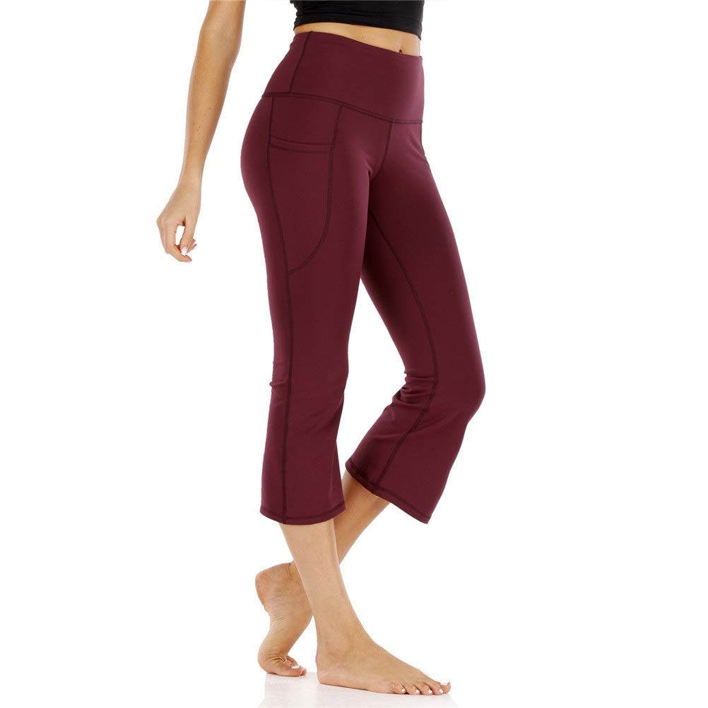 fitness legginsy damskie, Wysoka talia Bootcut Yoga Capris Crop Spodnie Kieszenie Tummy Control Workout Running Casual 3/4 Bootleg Proste Spodnie Flare rozciągliwe sportowe legginsy do jogi (Color :