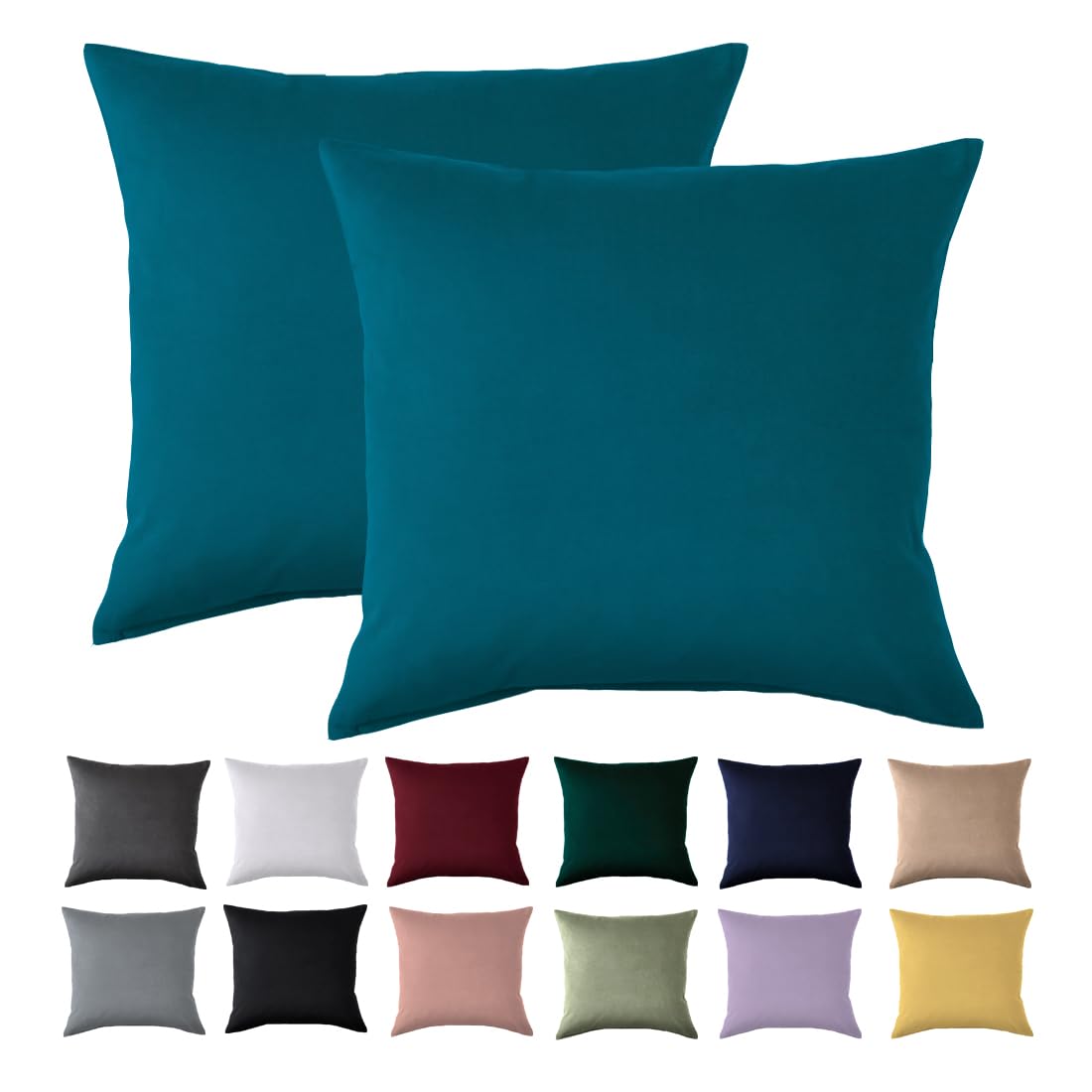 Cushion Cover 50 x 50 cm, Set of 2 - Pillowcase 50 x 50 cm, Petrol for Pillows, 100% Microfibre Cushion Cover, Non-Iron and Wrinkle-Free with Zip