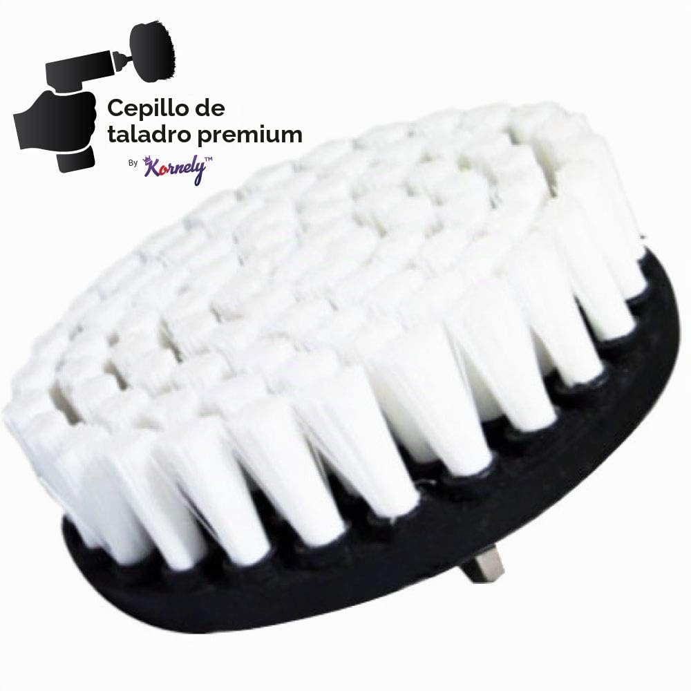 Cepillo Premium para Taladro 13cm Blanco - Limpiador Profesional para Alfombras, Cuero y Tapicería
