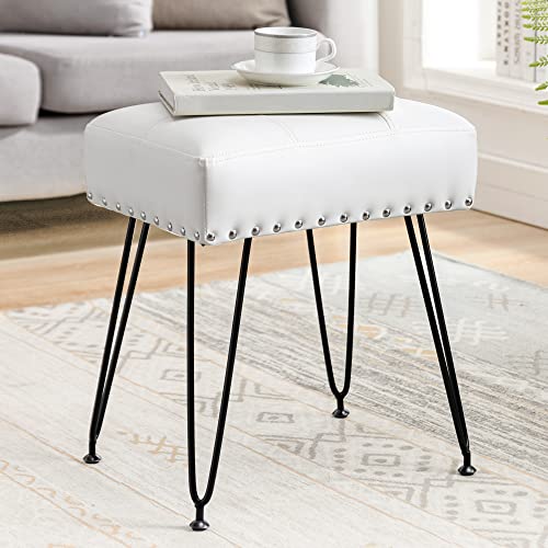 Lue Bona Faux Leather Rectangle Vanity Stool, Vanity Chair For Makeup Room, Whiskey Brown Rivet Ottoman Foot Rest Entryway Bench With Black Legs For Bedroom Living Room #TOP16