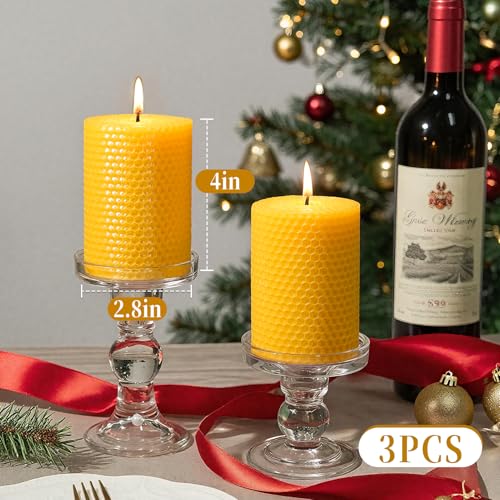 Image of Beeswax Pillar Candles,Non-Toxic Honeycomb Bees Wax Candle for Home,Yellow