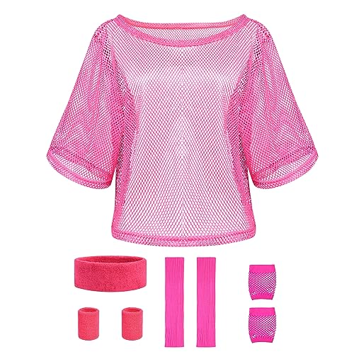 Aomig Disfarce Anos 80, Acessórios de Roupa Anos 80 para Mulher de Disfarce, Camiseta Anos 80 Mulher Néon Acessórios Parte Superior de Rede, Tamanho único