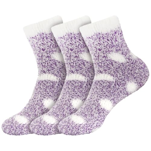 Image of BambooMN Women's Soft Warm Fuzzy Fluffy Polka Dot Cuff Crew Home Socks
