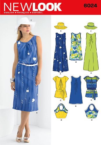 Simplicity Creative Group, Inc New Look Sewing Pattern 6024: Misses' Dresses. Hat & Bag Size A (8-10-12-14-16-18)