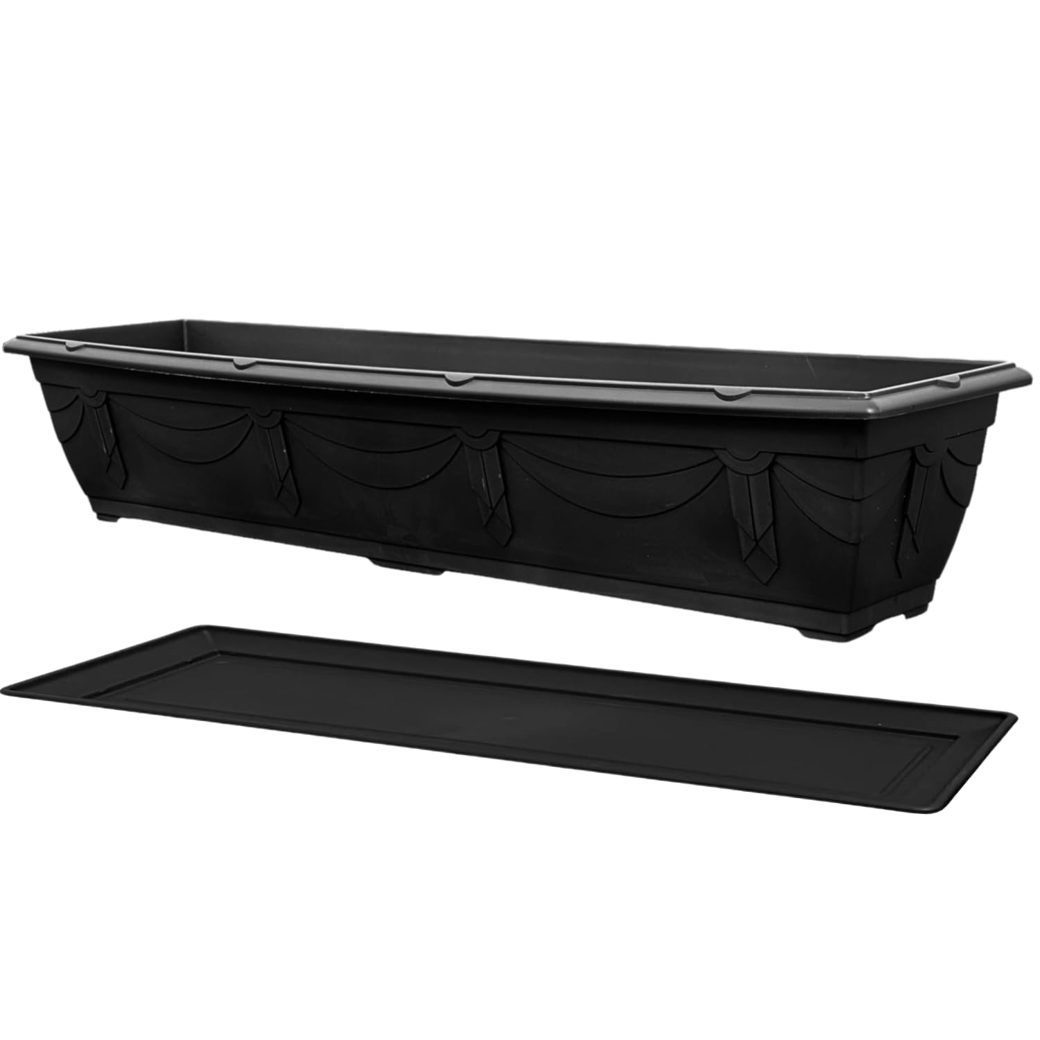 VR7 90cm Long Garden Planter with Tray - Durable Plastic Trough for Raised Window Planting - Ideal for Flowers, Herbs, and Vegetables