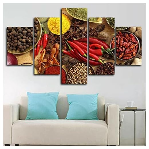 Especia Pimienta Chile Multi Panel Arte De La Pared 5 Piezas Impresión En Lienzo (L/Sin Marco 150 X 80 Cm) Arte Imprimir Imágenes Moderno Decoración Del Hogar Impresiones En Lienzo Mordern -0M1H+R5P0