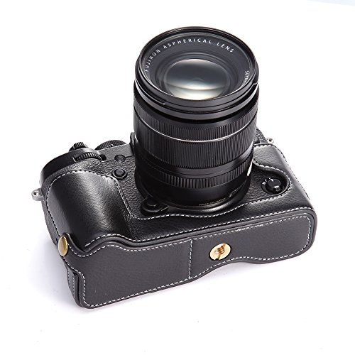 X-T2 X-T3 Case, Bolinus Handmade Genuine Real Leather Half Camera Case Bag Cover For Fujifilm X-T2 Fuji Xt2 Bottom Opening Version Hand Strap -Black #TOP2