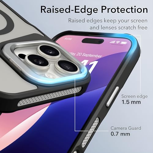 Image of eller sante Roxane Magpro Back Cover Case for iPhone 16 Pro Scratch Resistant Camera Screen Protector TPU Shockproof with Stand Holder Mag-Safe Wireless Charging- Black