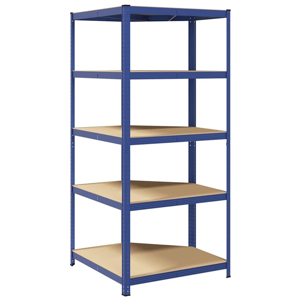 Scaffale angolare con 5 ripiani blu in acciaio e legno per garage
