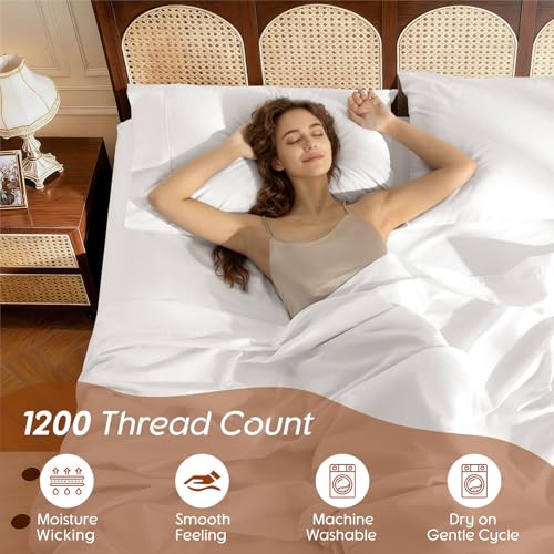 Image of 100% Egyptian Cotton Sheet Set 4 Pcs , 1200 TC, 16 inch Deep Pocket Sheet King | Long Staple Cotton Sheet, Soft and Breathable, 1 Fitted Sheet, 1 Flat Sheet, 2 Pillowcase Cozy for All Season, White