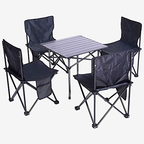 Alppq Mesa y silla plegables al aire libre Traje de cinco piezas Aleación de aluminio Balcón portátil Combinación de mesa y silla Barbacoa Auto-conducción Tour Picnic Ocio Mesa de playa Silla multiuso