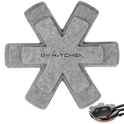 BYKITCHEN Lot de 12 séparateurs de poêles à empiler, 3 tailles – Séparateurs de casseroles en feutre gris, protecteurs de poêles, casseroles et bols...