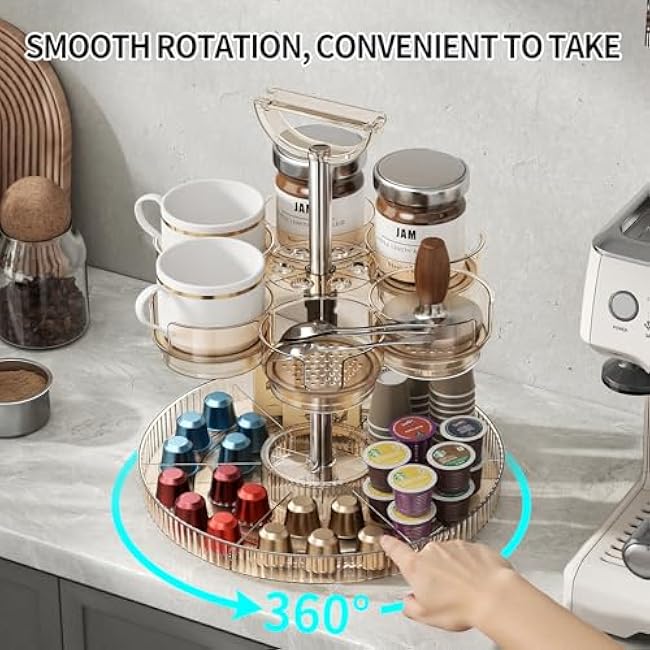 Rotating Water Bottle Organizer for Stanley Cup 20/30/40oz, Tumbler Holder Organizer for Kitchen Cabinets, Drying Rack with Storage Tray for Stanley Cup Accessories Snack Caddy K-Cup(GREY)