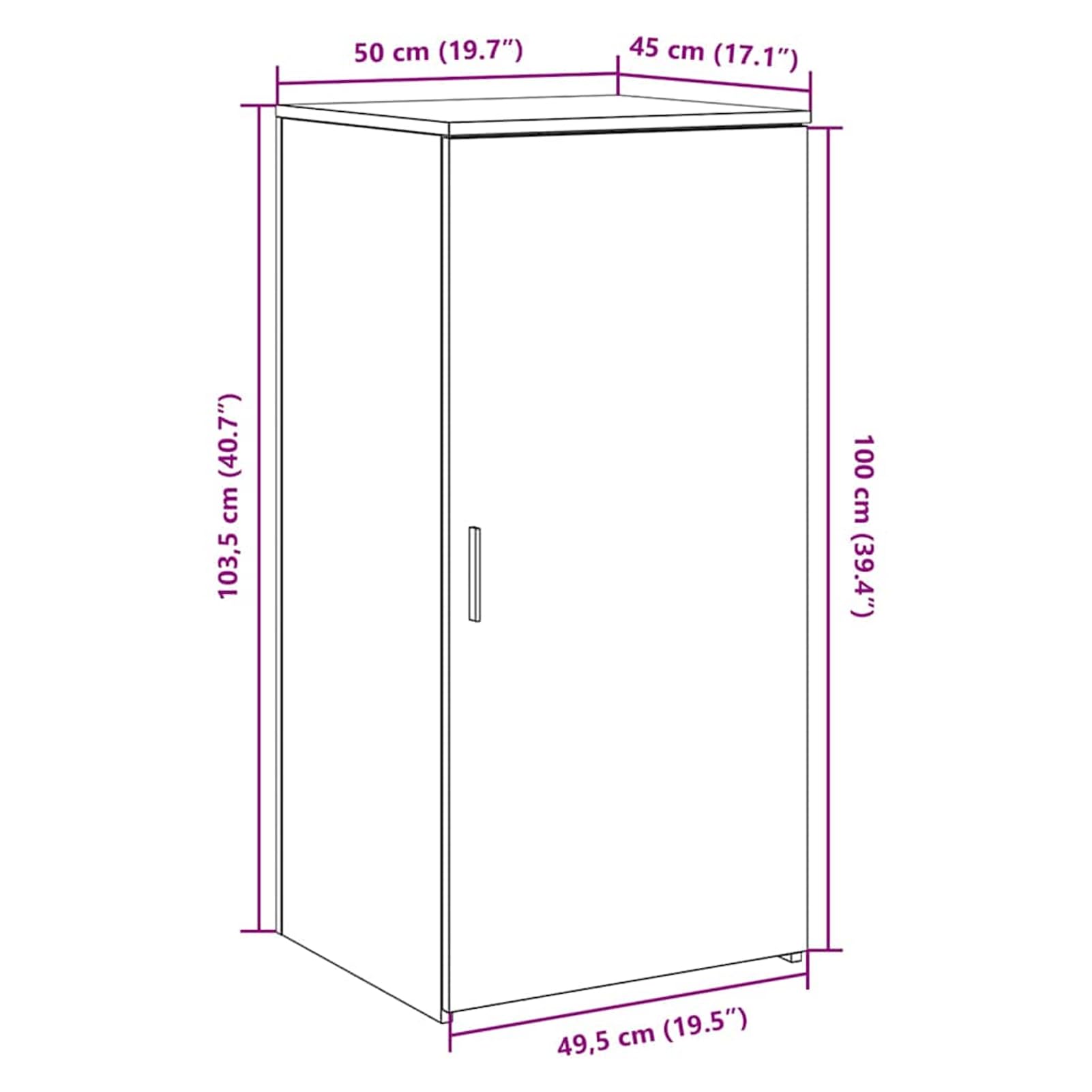 Lagerschrank Holzwerkstoff 50x45x103,5 cm Betongrau mit Stabiler Konstruktion und 60 kg Tragkraft für Büroorganisation
