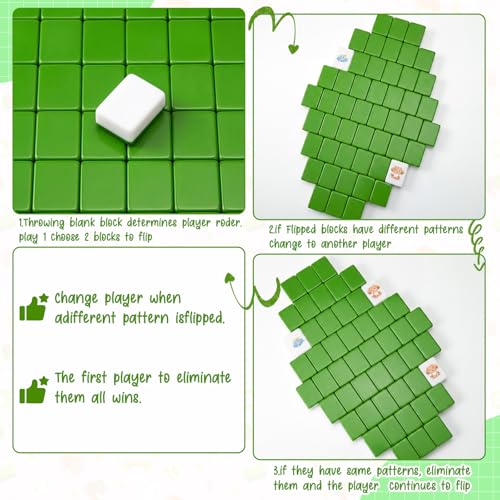 Green 2 Players Mahjong Block Set, Gift for Christmas,12 Patterns - image 5