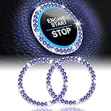 LivTee 2 PCS Crystal Rhinestone Car Engine Start Stop Decoration Ring, Push to Start Button Cover/Sticker, Bling Car Interior Accessories for Women, Key Ignition & Knob Bling Ring, Dark Blue