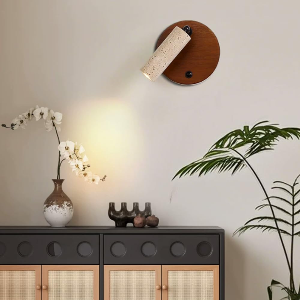 G9 Light Source Single Head Wall, Modern Industrial Style Yellow Travertine Lamp, Minimalist Flush Mount Wood Sconce, Restaurant Entryway Mounted Lighting Fixtures