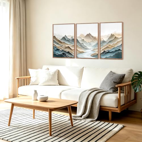 Image of CHDITB 3D Abstract Mountain Wall Art, Neutral Layered Landscape Wall Decor