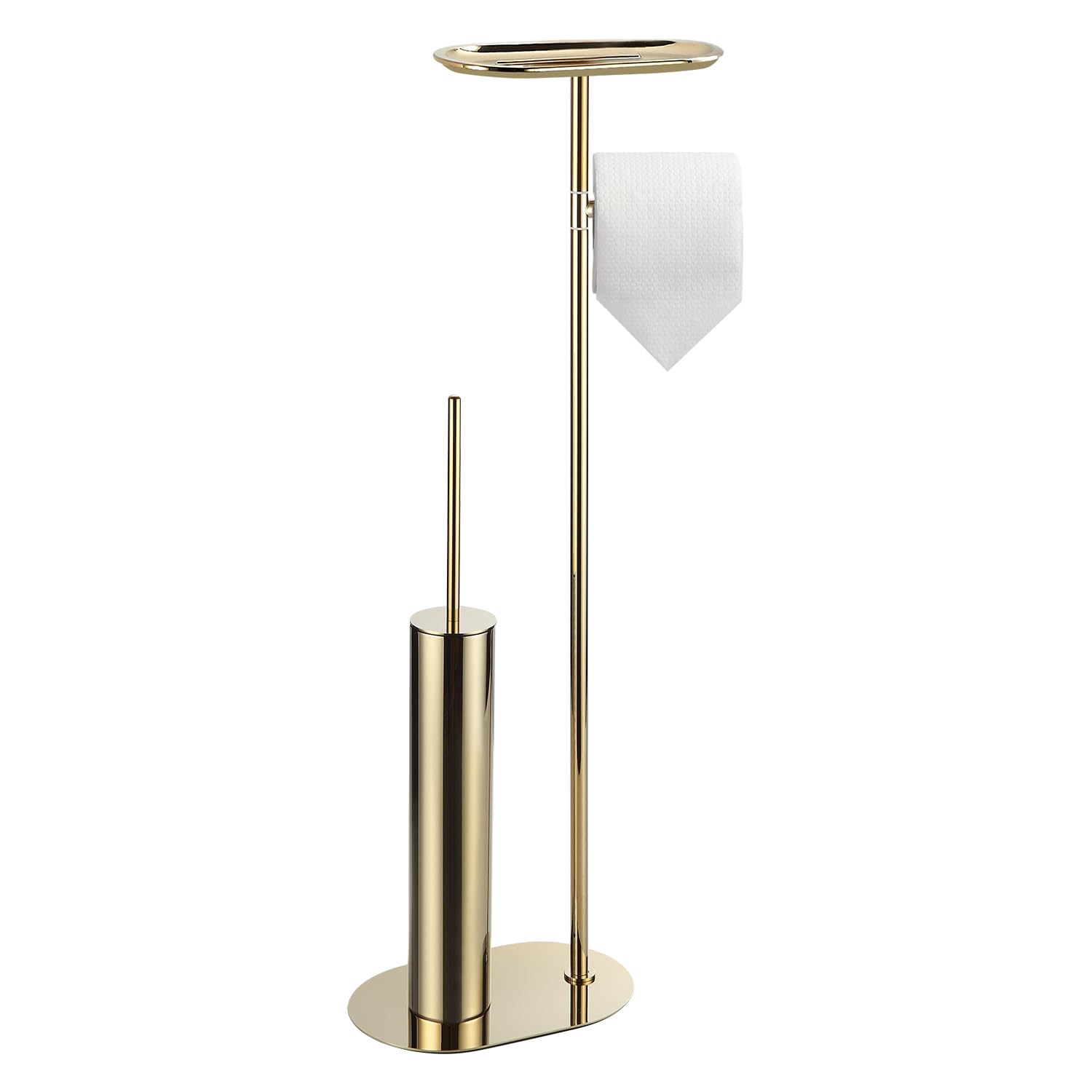 BGL Freistehendes Toilettenbürsten-Set mit langem Edelstahl Gold – WC Bürste & Klobürste mit Toilettenpapierhalter, 3-in-1 Set mit Ablage, Modernes Design
