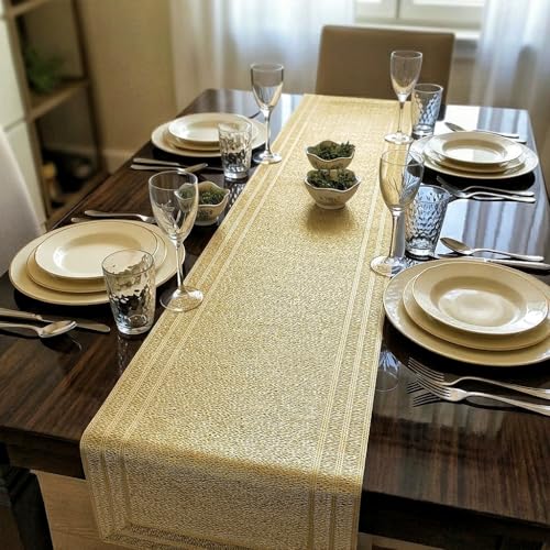 FAVE Goldfarben Vinyl Tischläufer 180 cm, waschbar für Esstisch – Ansicht 5