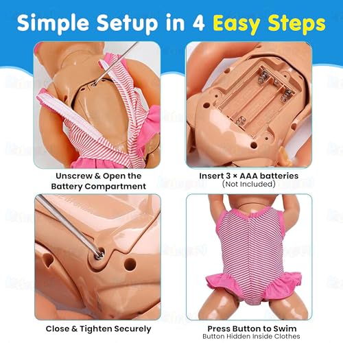 Image of Kidology Electric Waterproof Swimming Doll | Backstroke Water Baby Toy for Pool & Bathtub | Cute Automatic Swimmer Doll | Battery Operated Floating Baby Toy for Kids & Toddlers