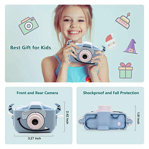 Kids Digital Camera, Girls Birthday Toy Gifts for 4-13-Year-Old Children, Dual Lens 20.0MP Toddler Cameras, Child Camcorder Video Recorder 1080P IPS 2.0 Inch with 32G TF Card, Cow Soft Silicone Case