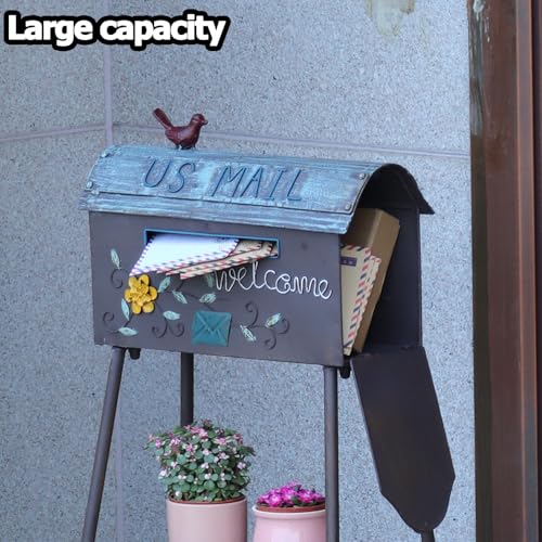 Image of Mailboxes for Outside with Plant,Metal Mailbox and Plant Stand Combination | Decorative Mailboxes Outside,Rustic Mailbox,Garden Porch Decor