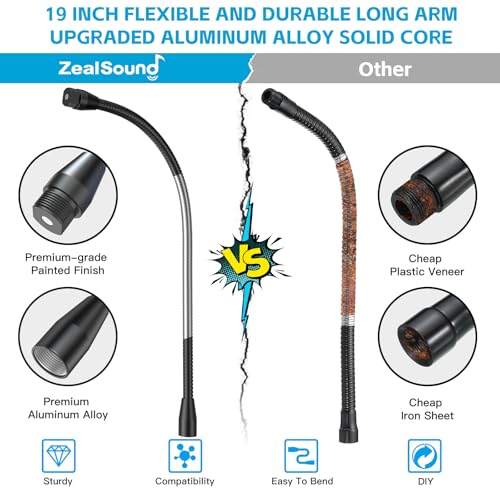 Image of zealsound 19-inch Metal Gooseneck Arm, Microphone Gooseneck with 5 /8 inch Thread Adapter - Universal Flexible Extension for Microphone Stands, Phone Holder, Makeup Mirror, DIY Projects